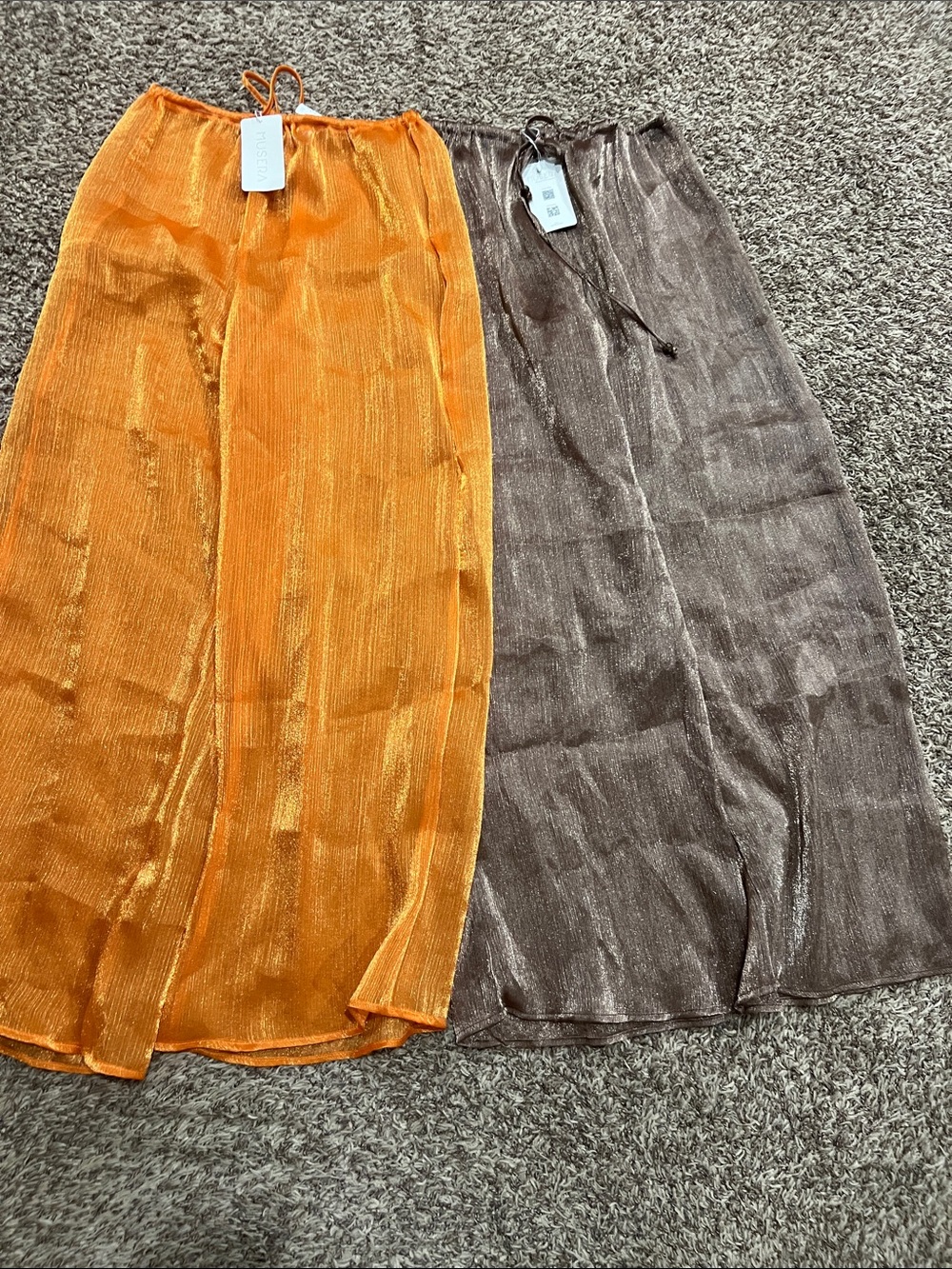 NWT Muse Sheer Pull-On sheer beach coverup pants in Orange and Taupe sz M